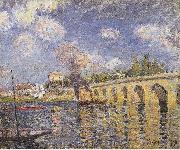 Alfred Sisley River-steamboat and bridge oil painting reproduction
